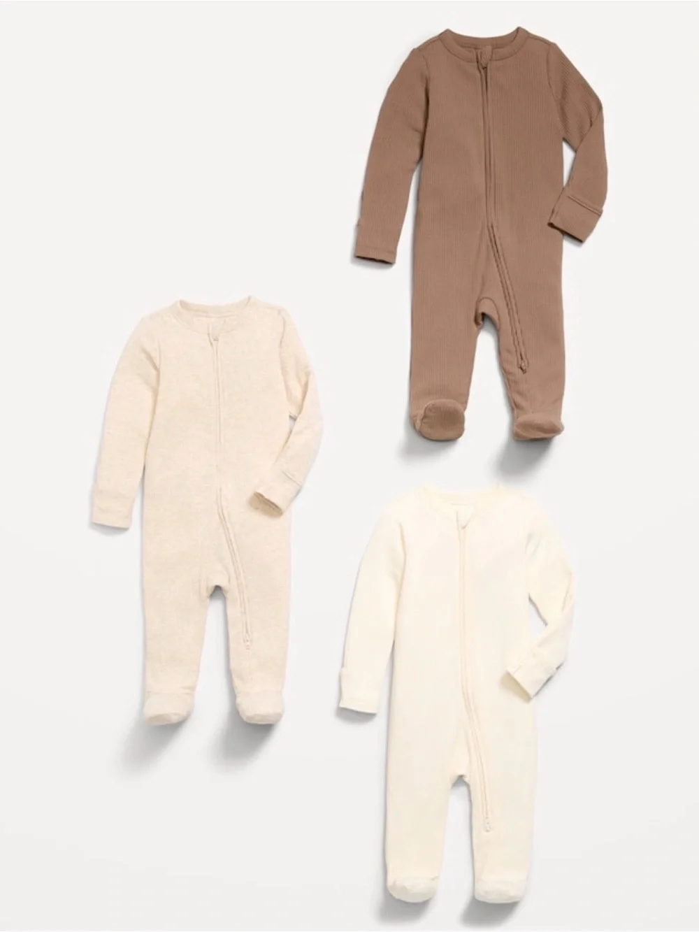 Old Navy Neutral Ribbed Zip-Front Baby Footie Set — Cream, Beige, Brown